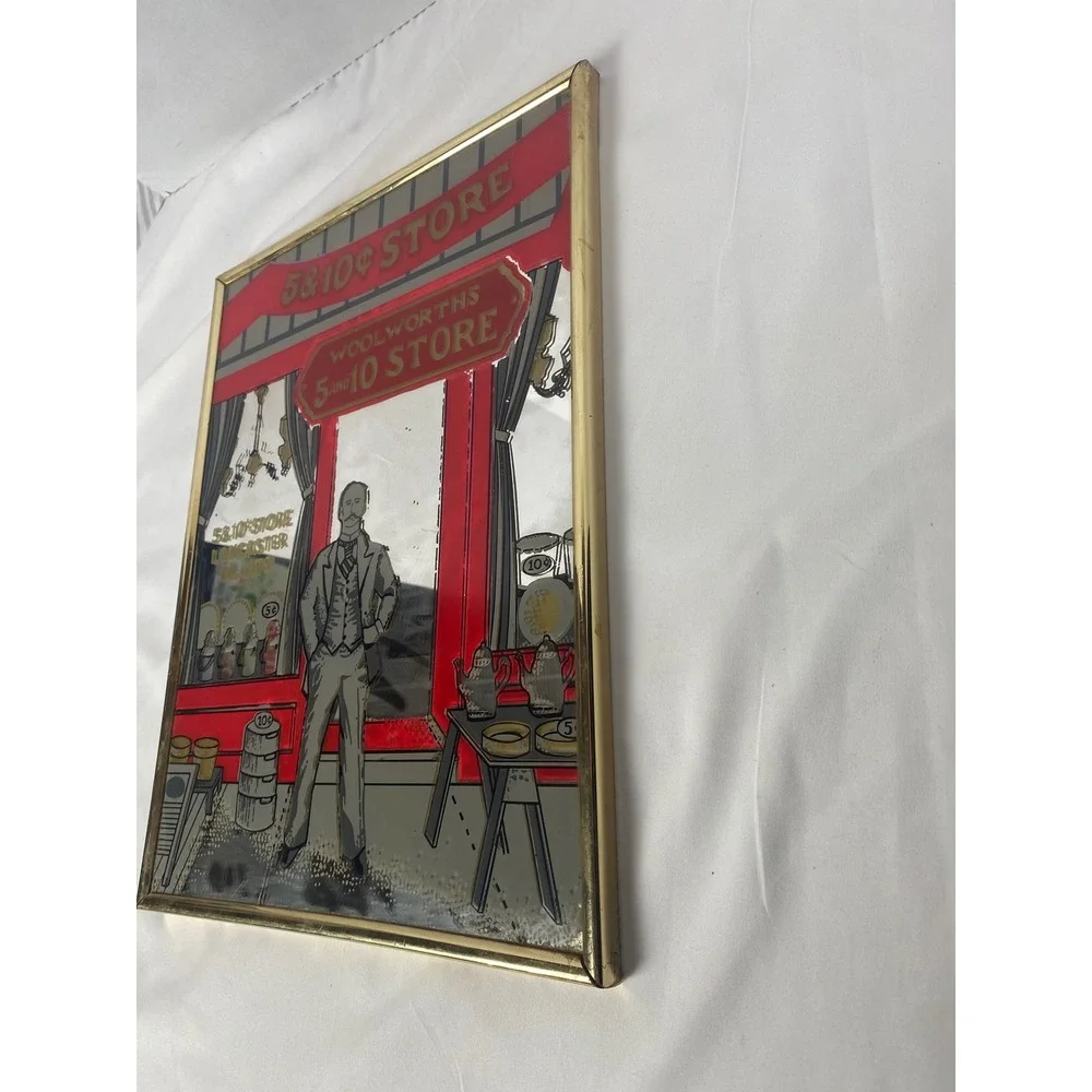 VTG Marsel Mirror Woolworths 5 and 10 Store Red Gold 12x16 Framed Bar Sign